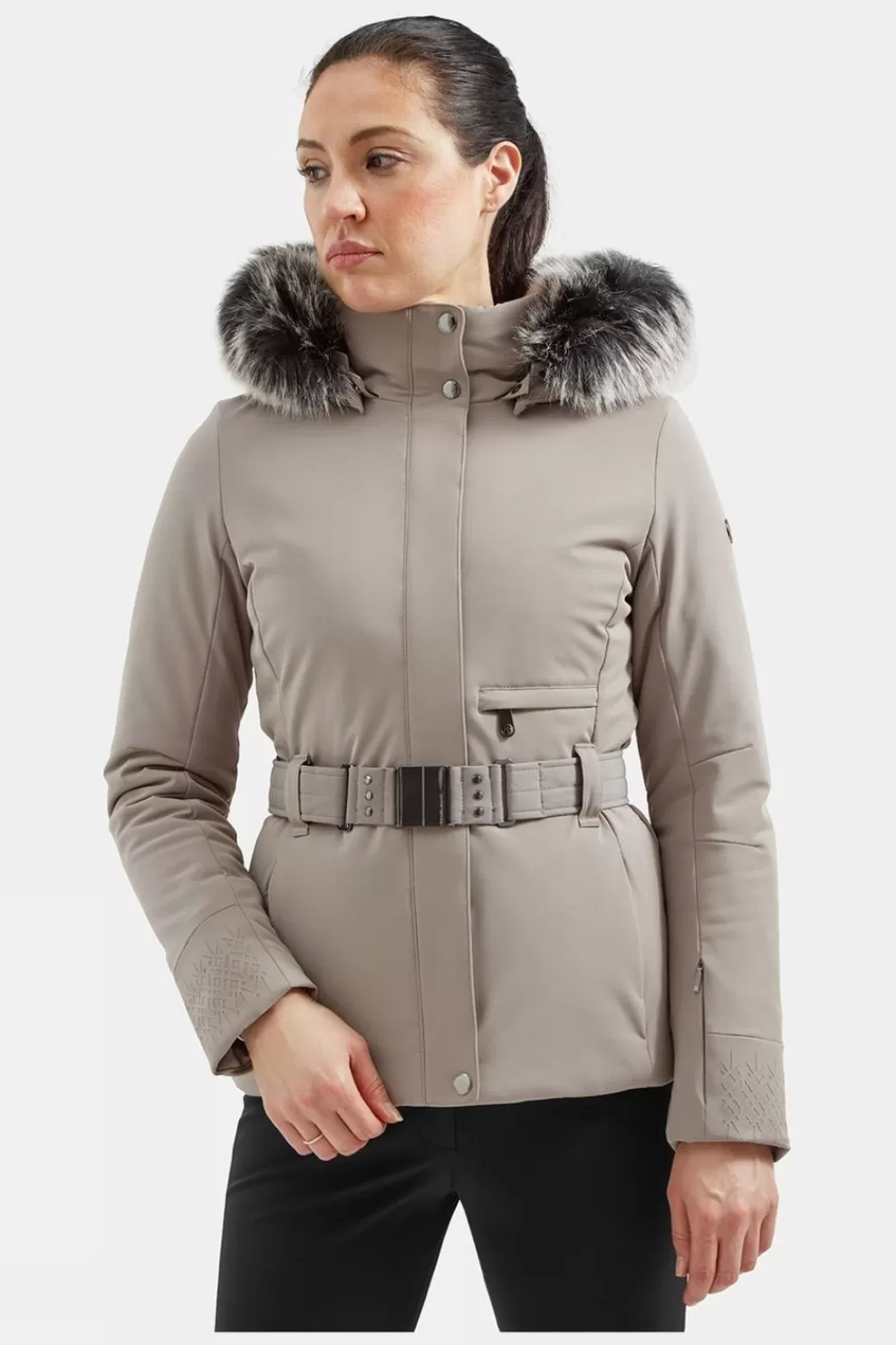 Poivre Blanc Womens Lauren Long Belted Faux Fur Ski Jacket<Women Ski Jackets